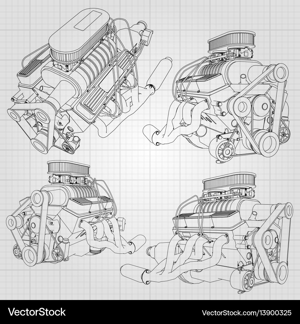 A set of several types powerful car engine Vector Image