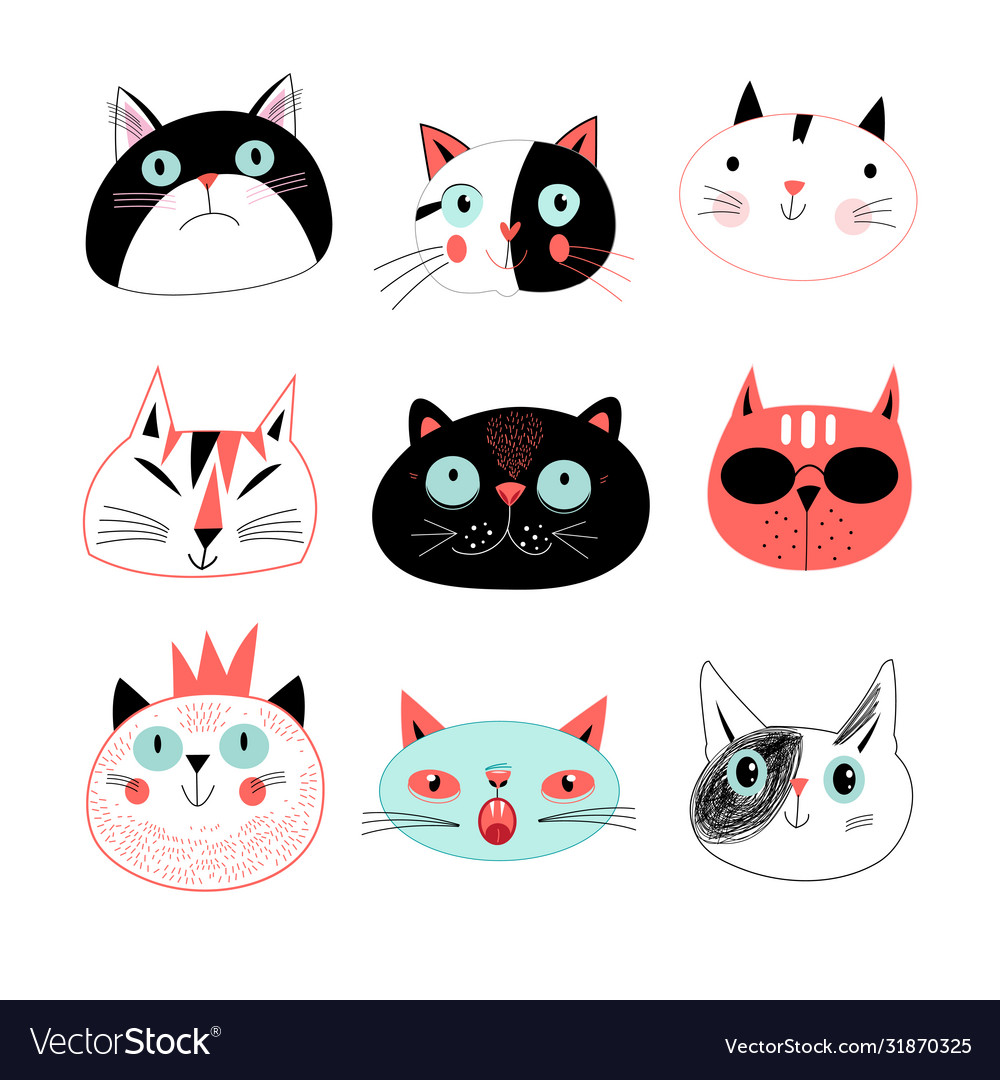 Amusing portraits cats Royalty Free Vector Image