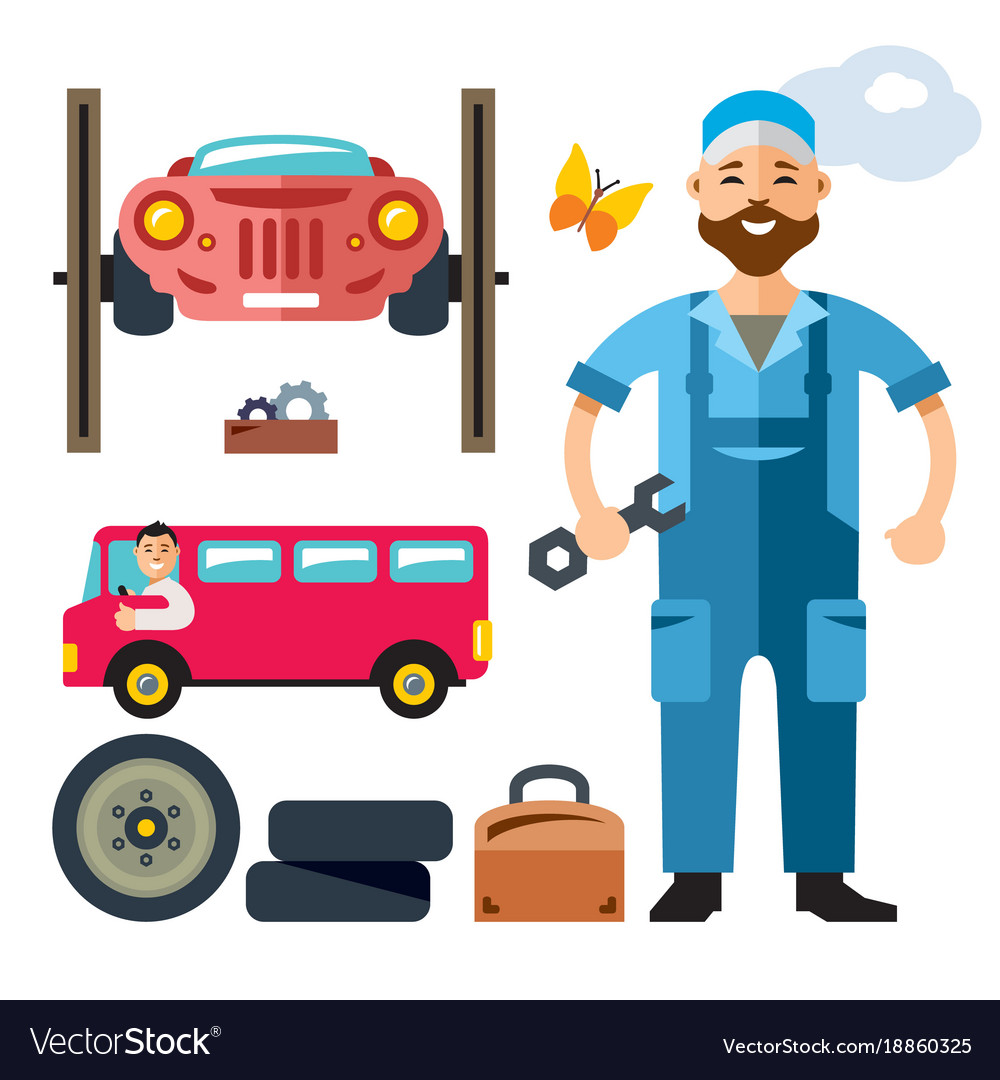 Car Mechanic Flat Style Colorful Cartoon Vector Image