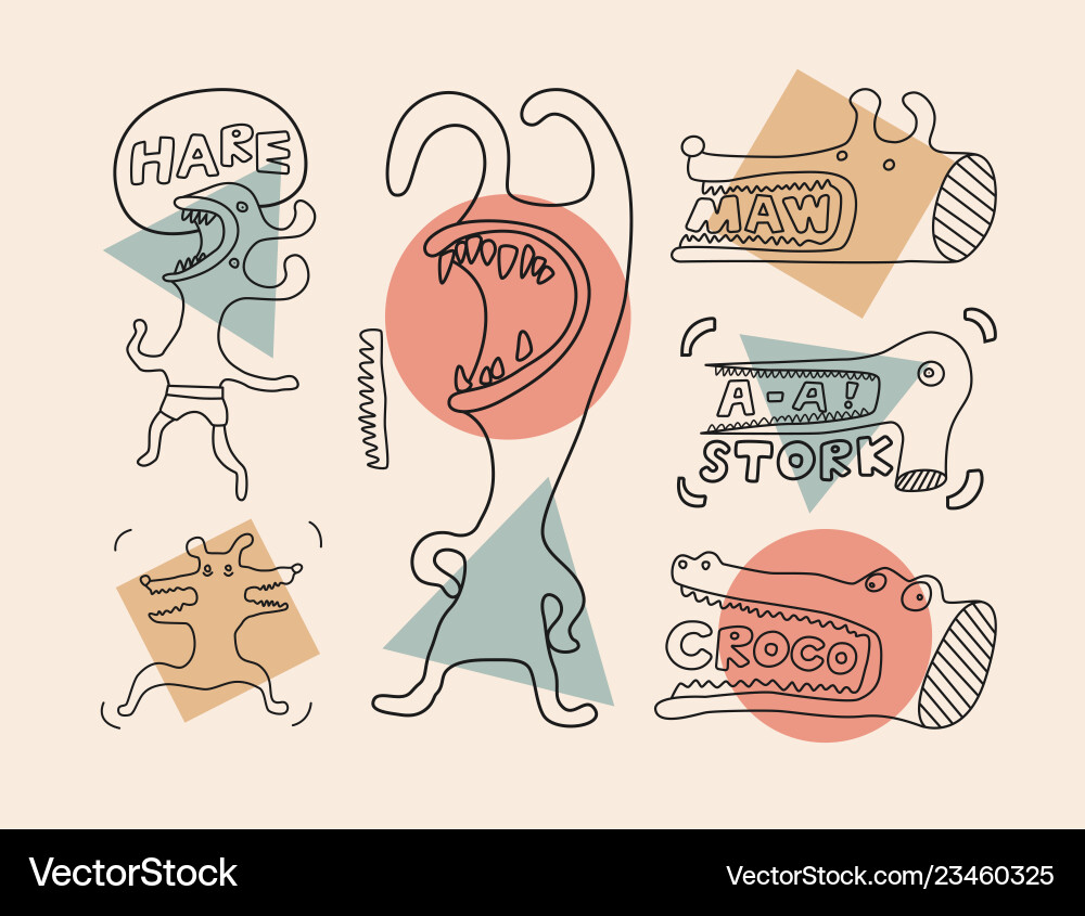 Set funny bizarre graphic linear characters Vector Image