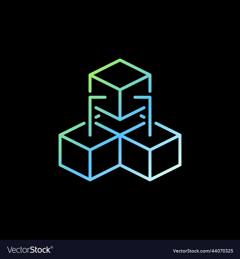 Three connected blocks blockchain linear vector image