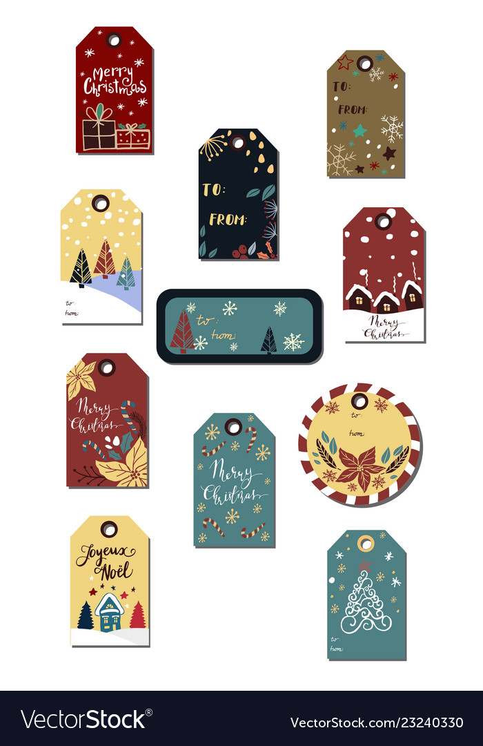 Christmas tags cute collection Royalty Free Vector Image