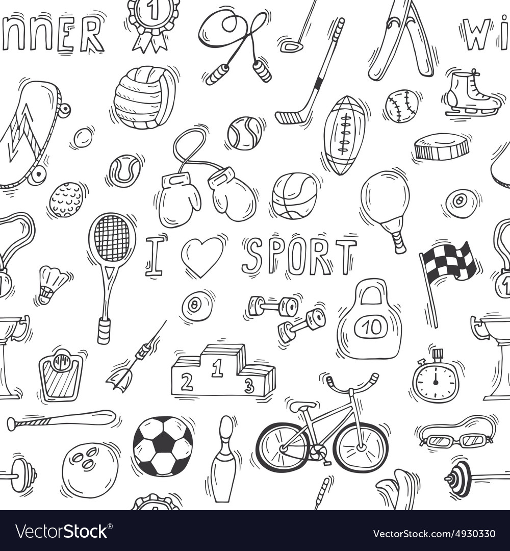 Sketch style sport seamless pattern Royalty Free Vector