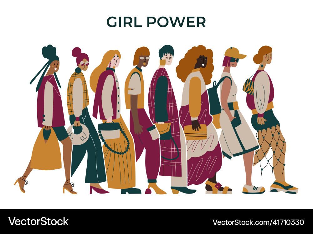 Trendy different women walking together concept Vector Image