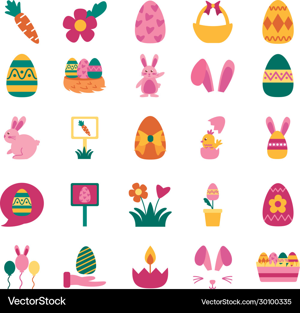 Bundle easter set flat icons Royalty Free Vector Image