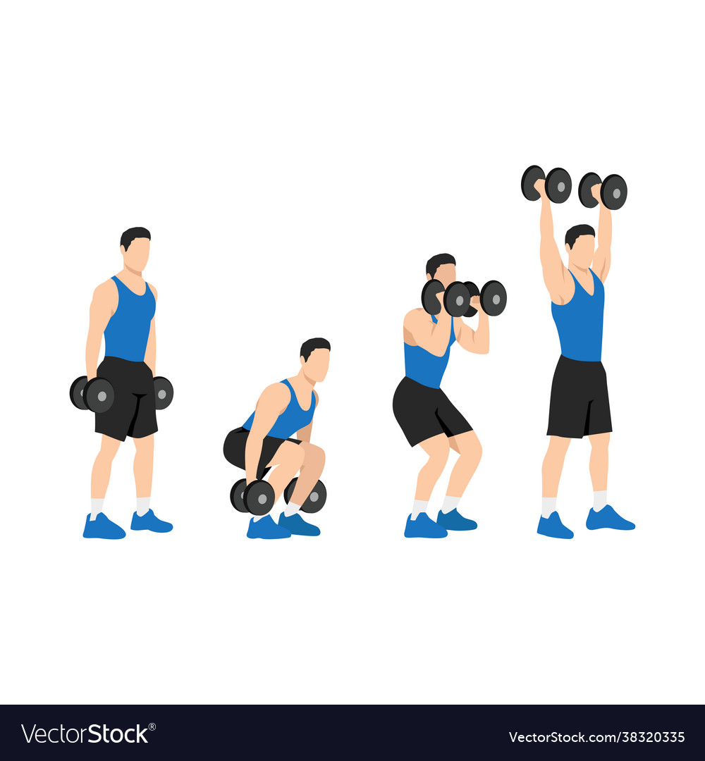 Man doing dumbbell squat clean and press exercise Vector Image