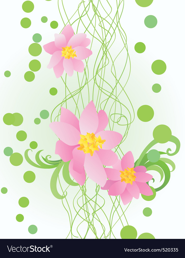 vector pink flowers on ornate green background vector image pink and green background