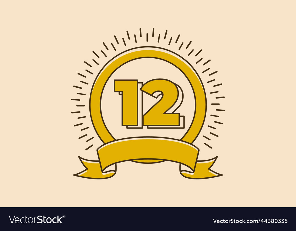 Vintage yellow circle badge with number 12 Vector Image