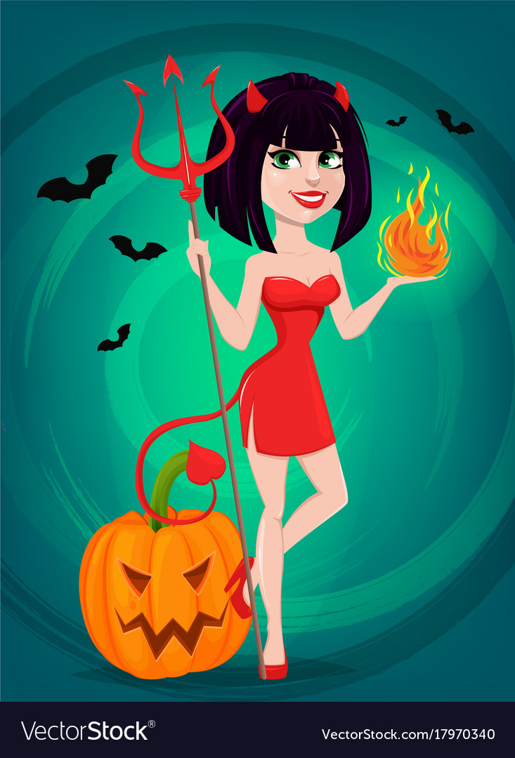 Devil girl for halloween sexy she-devil Royalty Free Vector