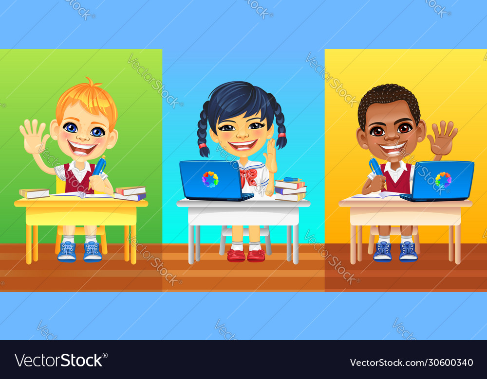 Happy smiling schoolkids Royalty Free Vector Image