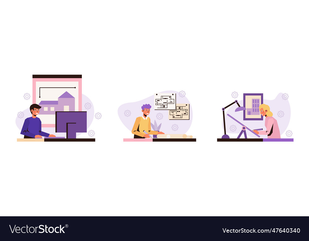 Man working on computer in architect program male Vector Image