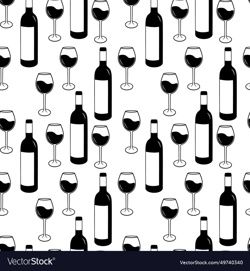 Monochrome seamless pattern with wine glass Vector Image