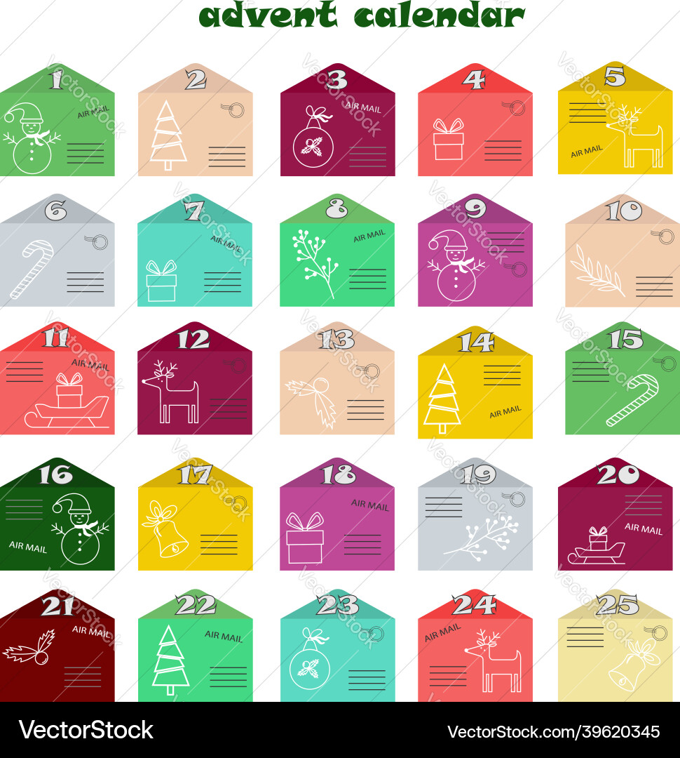 advent-calendar-for-christmas-postal-envelopes-vector-image