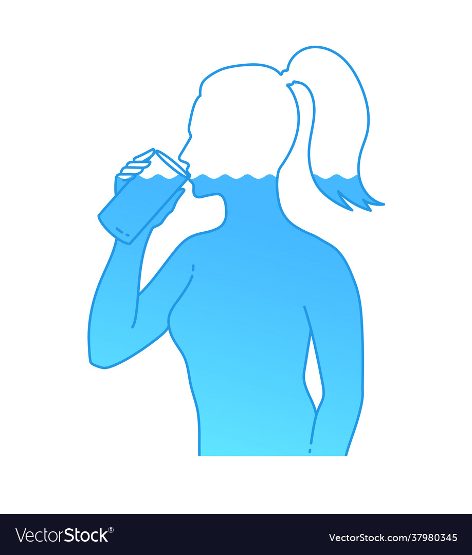 Female silhouette drinking water with glass Vector Image