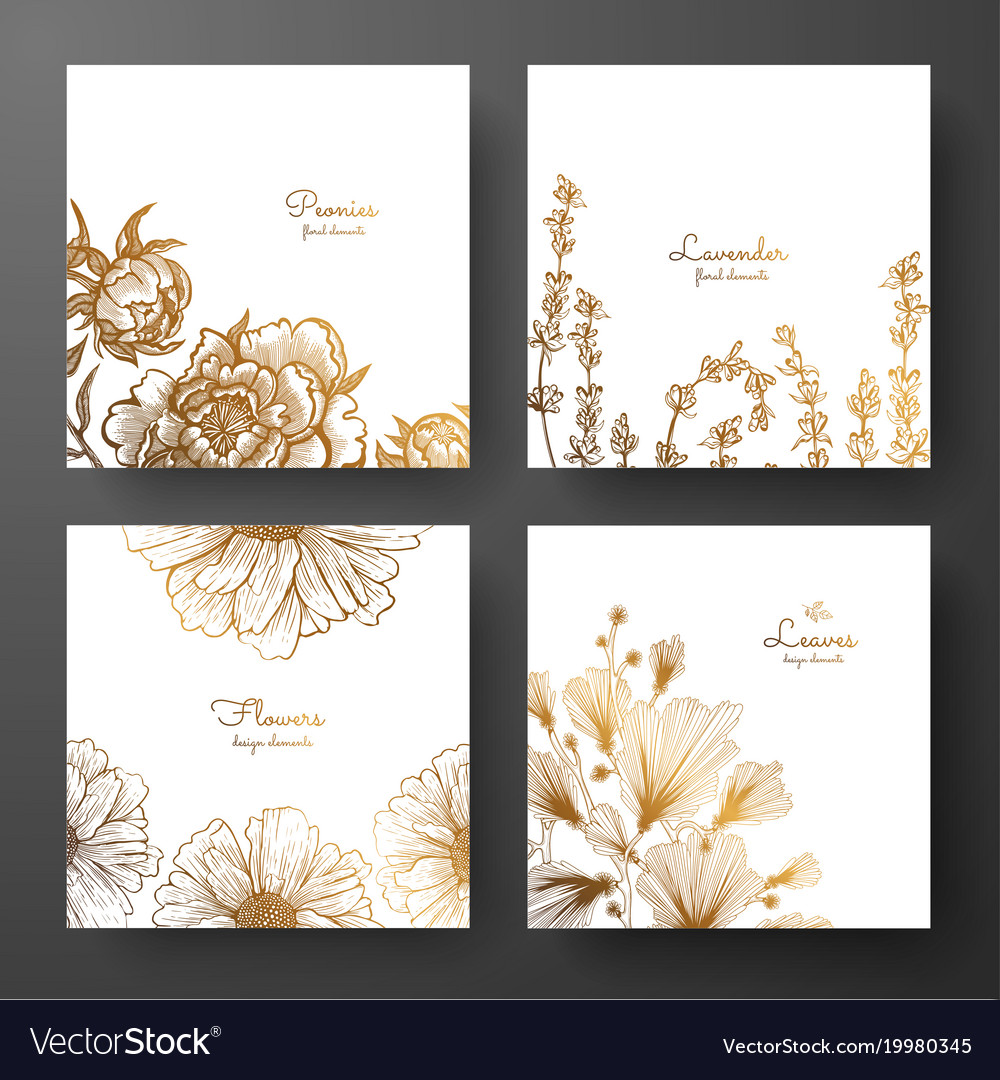 Gold collection of cards design with peonies