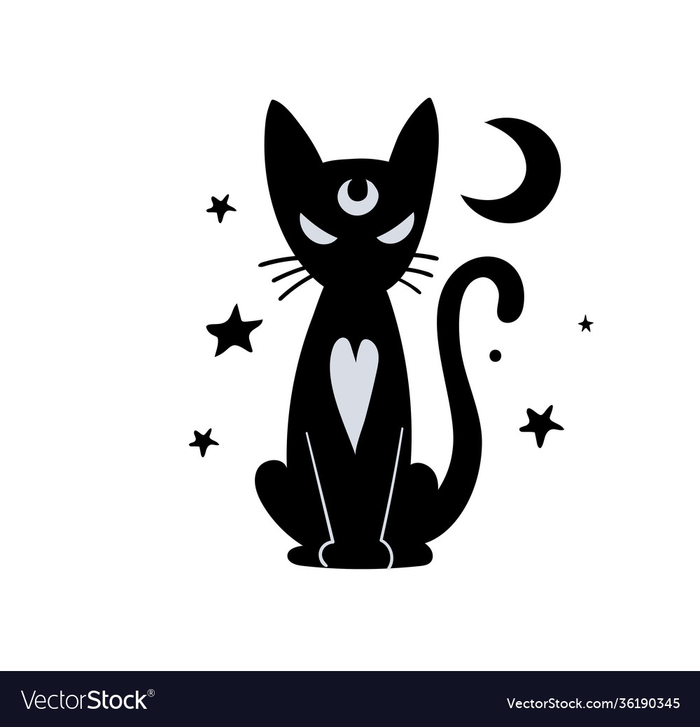 Vector icon black cat sitting. Silhouette of a cat isolated on a