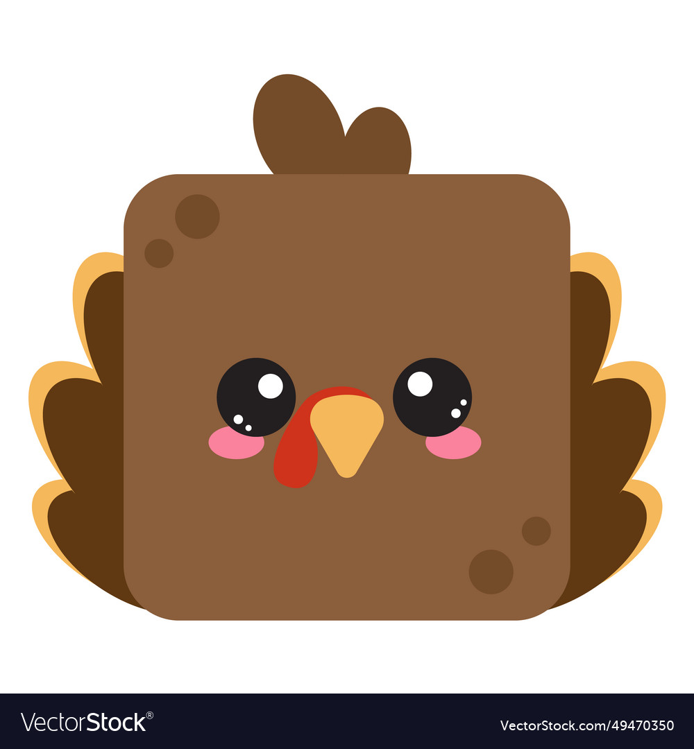 Cute square turkey face cartoon head of animal Vector Image