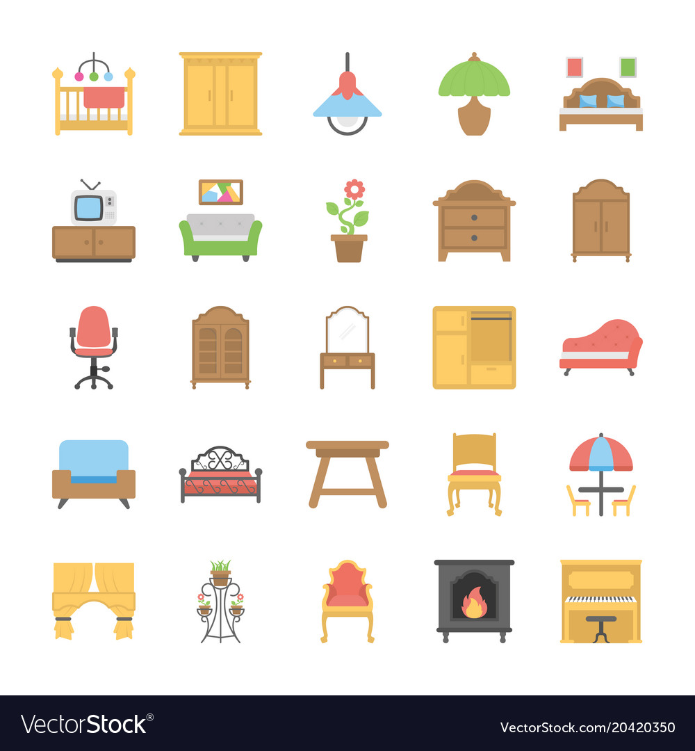 Furniture flat icons set