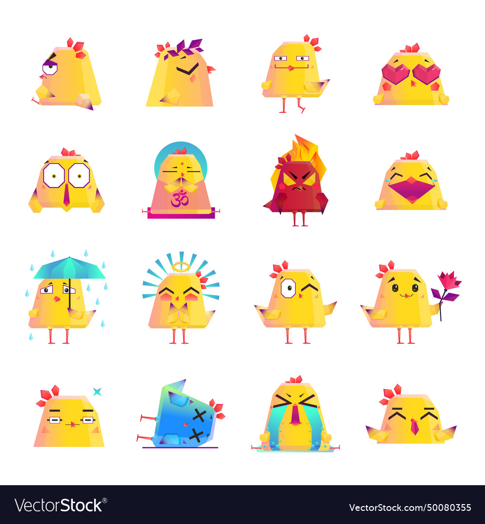 Chicken cartoon character icons big set Royalty Free Vector