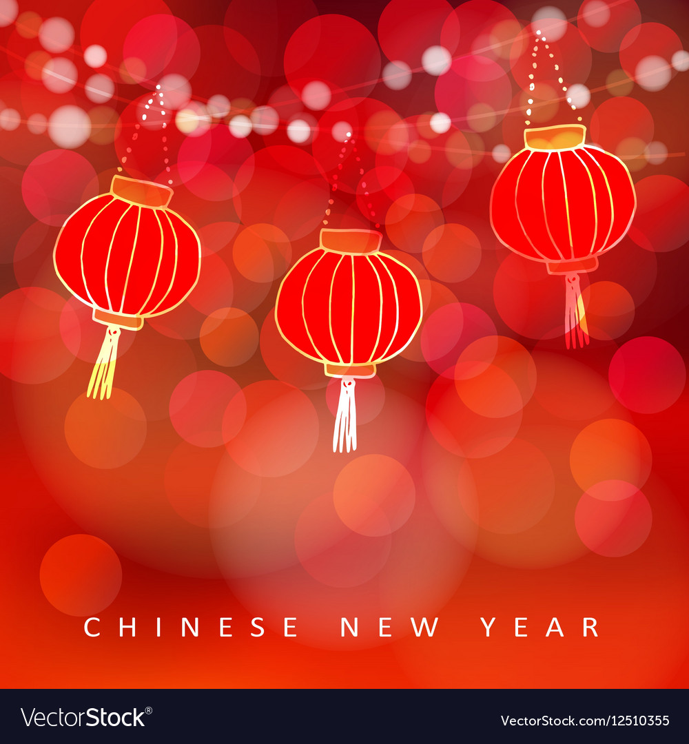 Chinese New Year Card With Paper Lanterns And Vector Image