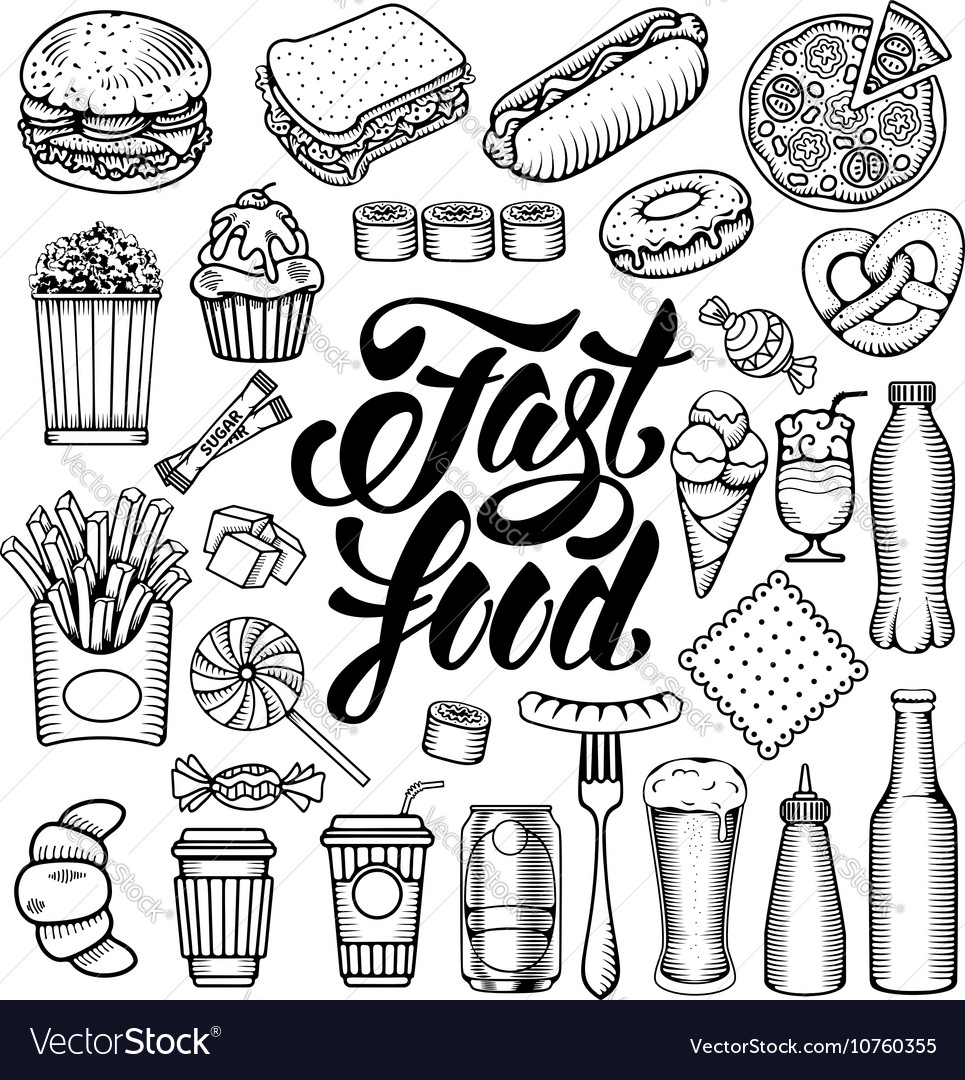 Fast food set Royalty Free Vector Image - VectorStock