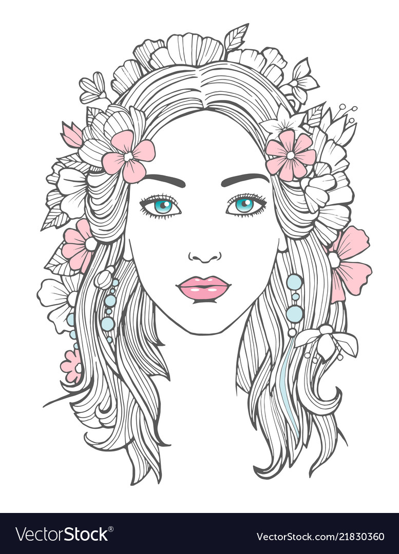 Beautiful woman portrait blonde pretty woman black and white ink style  digital sketch hand drawing vector illustration  CanStock