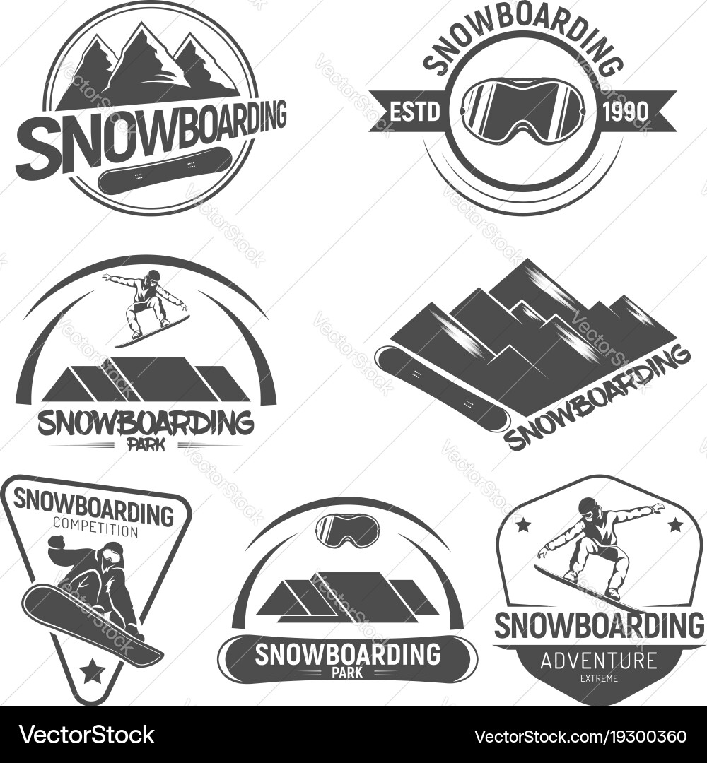 Collection Snowboarding Logos Emblems And Vector Image