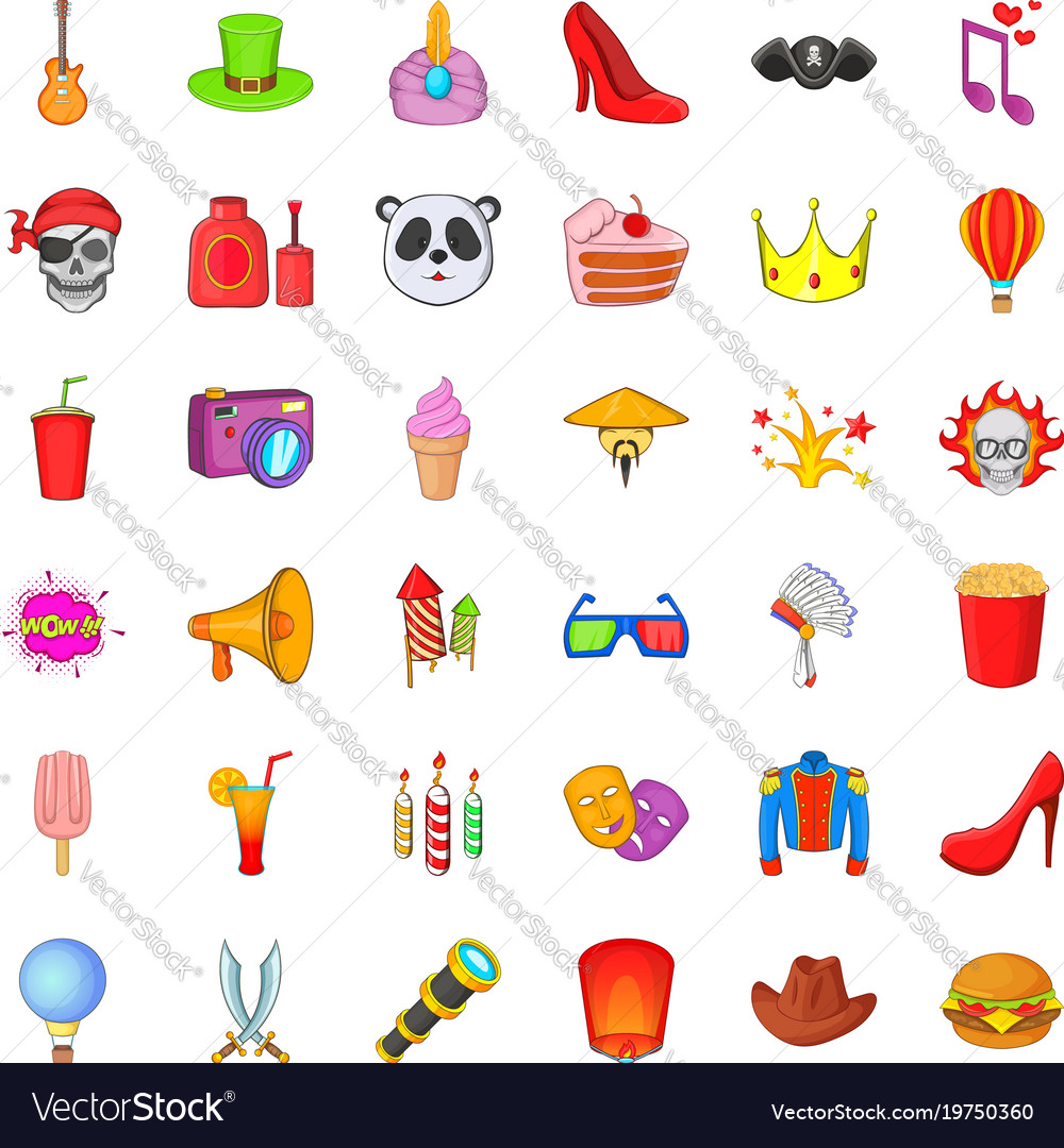 Masked ball icons set cartoon style Royalty Free Vector