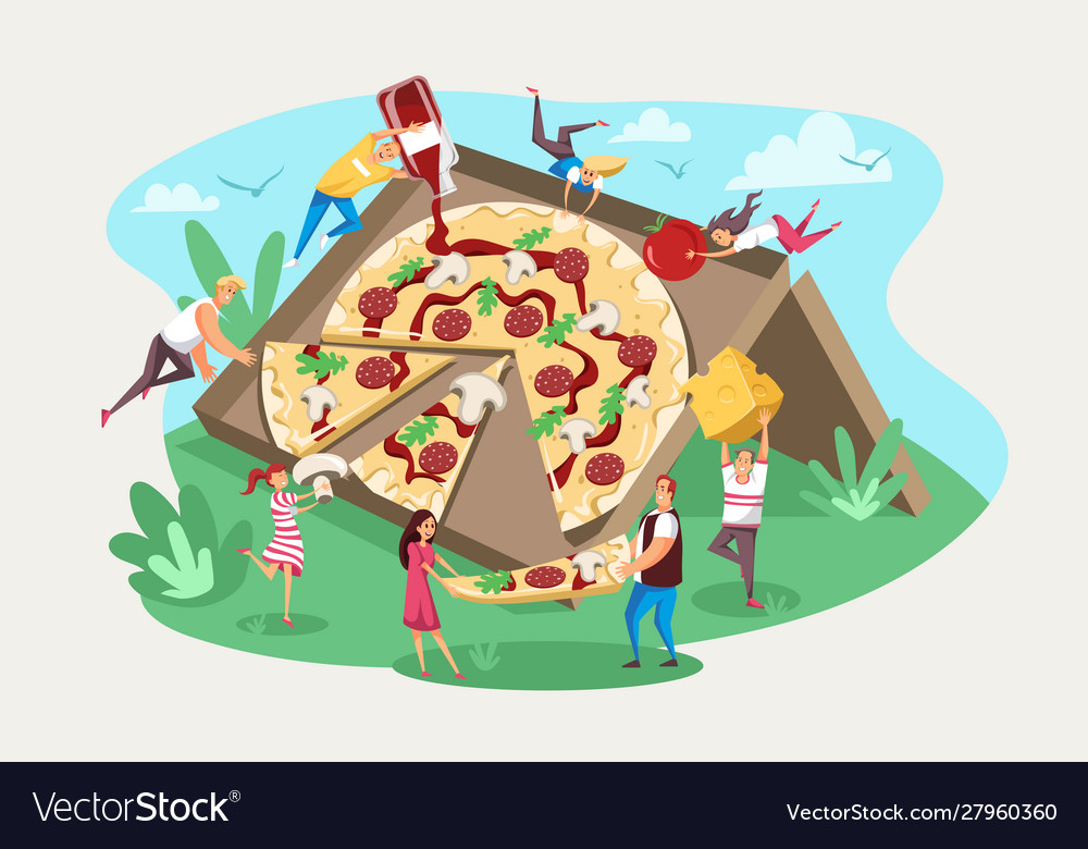 Friends eating pizza Royalty Free Vector Image