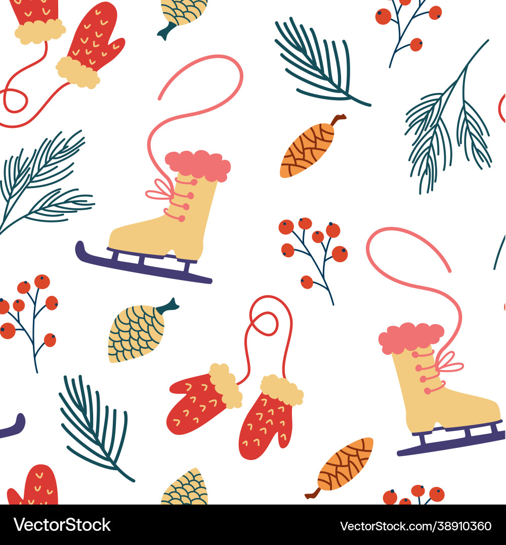 Seamless pattern with skates and mittens winter Vector Image