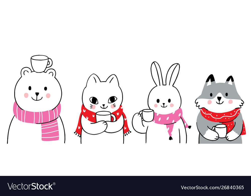 Cartoon cute animals winter bear and rabbit and c Vector Image Cartoon cute animals winter bear and rabbit and c Vector Image