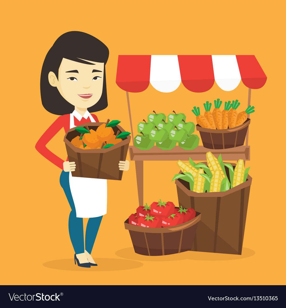 Greengrocer with fruits and vegetables Royalty Free Vector