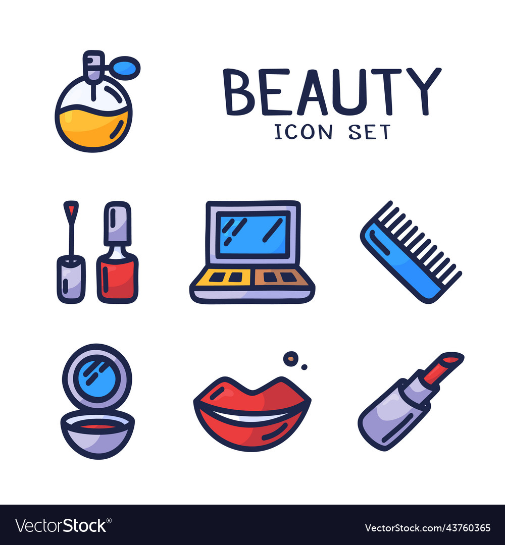 Hand drawn cartoon icons set of cosmetics beauty