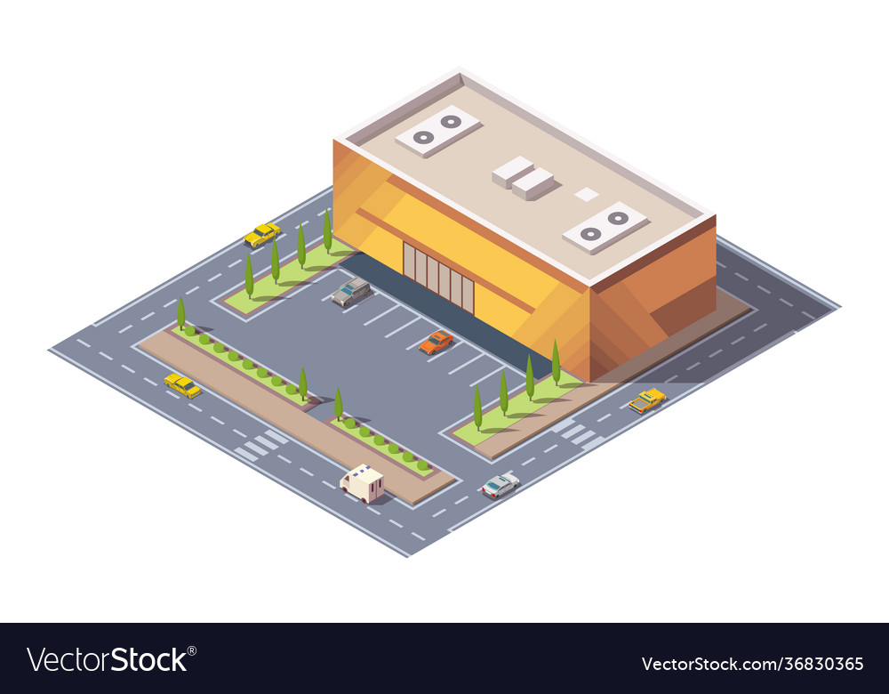 Isometric supermarket or grocery store building