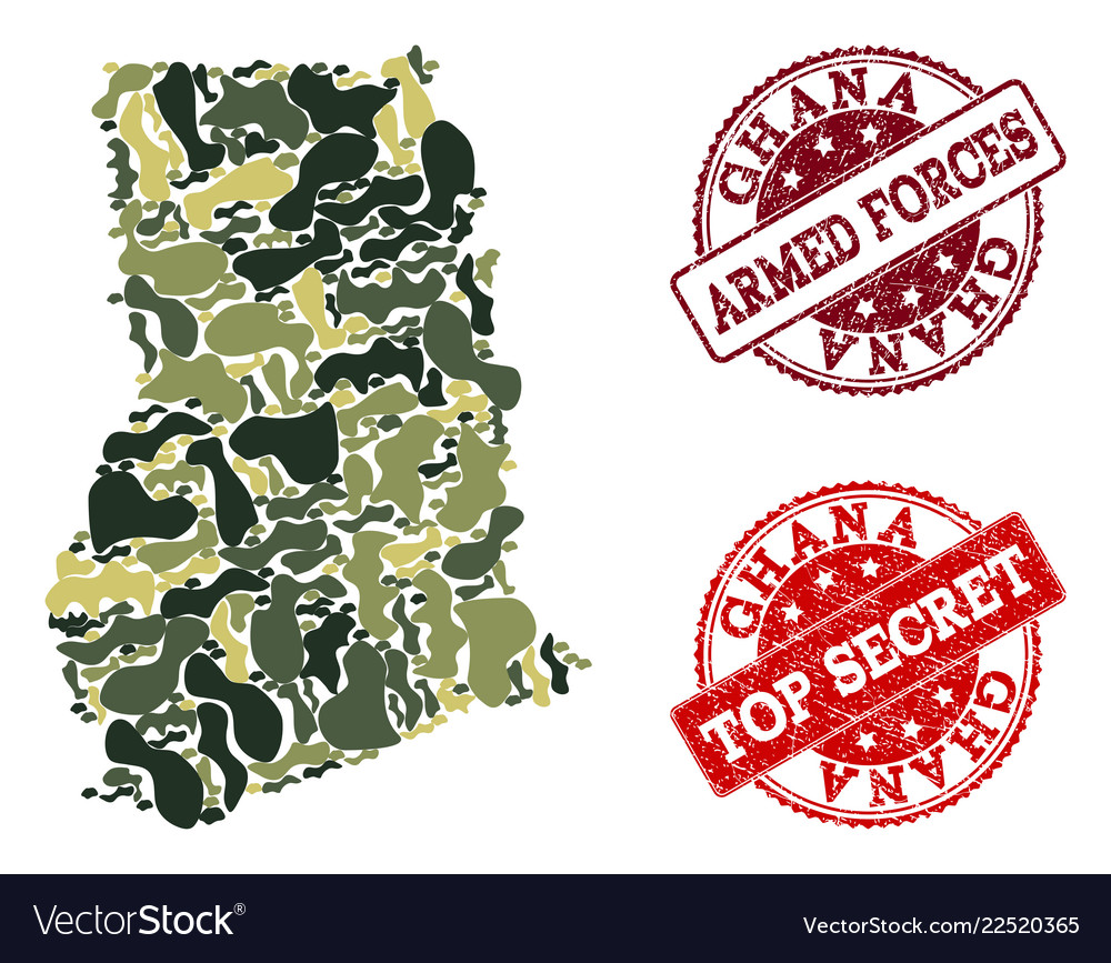 Military camouflage collage of map ghana Vector Image