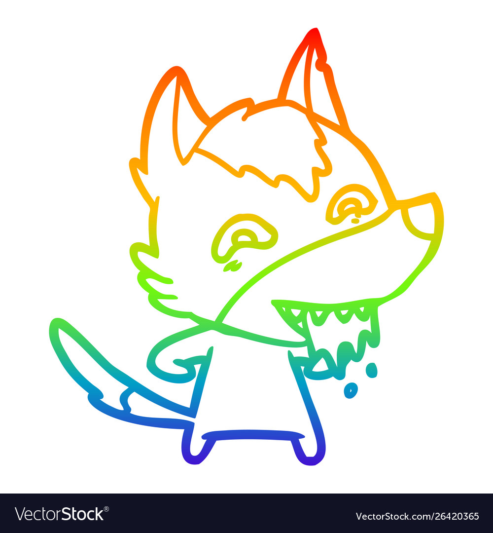 Rainbow gradient line drawing cartoon hungry wolf Vector Image