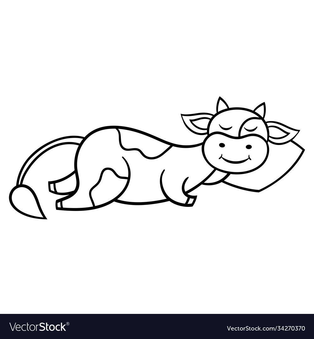 Coloring page with funny sleeping cow Royalty Free Vector