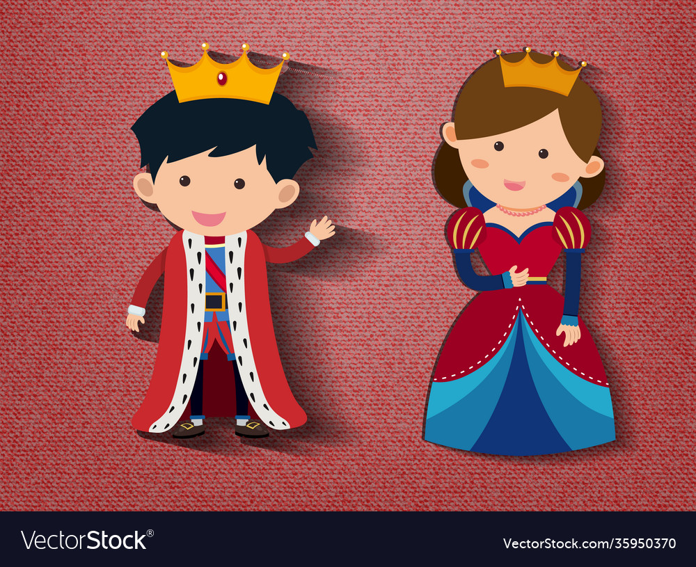 Little king and queen cartoon character on red