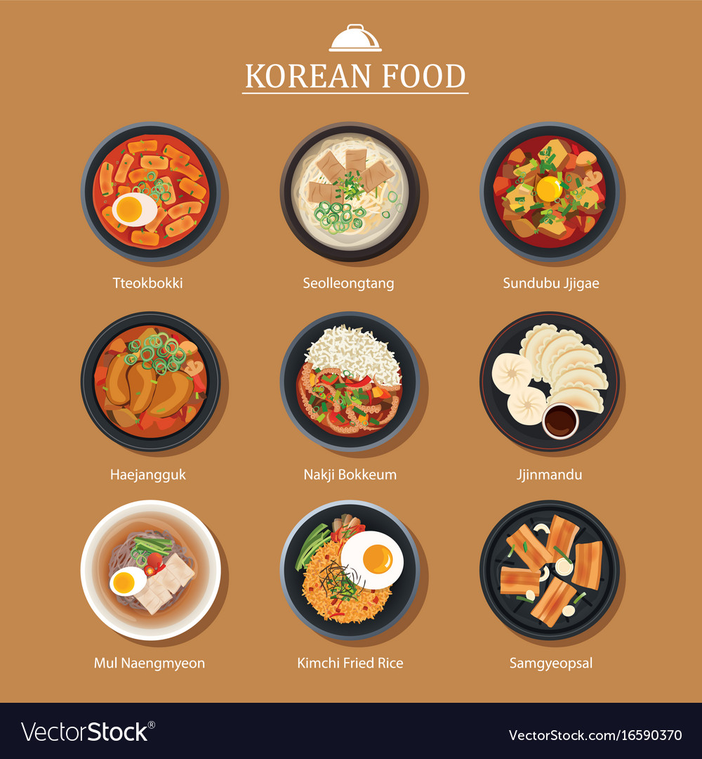 Set korean food flat design asia street food Vector Image