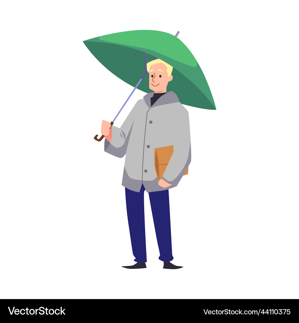 Man standing with umbrella flat cartoon Royalty Free Vector