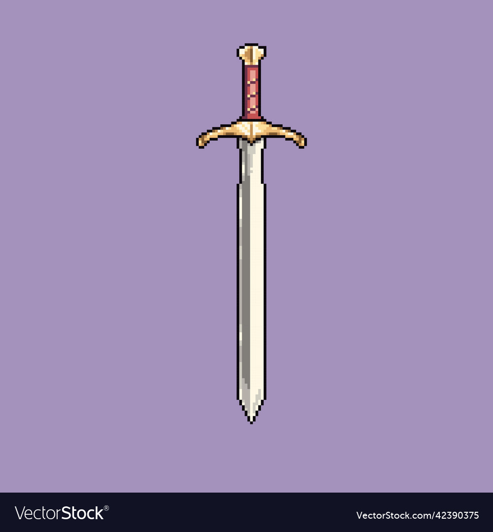 Pixel art iron broadsword for game dev Royalty Free Vector