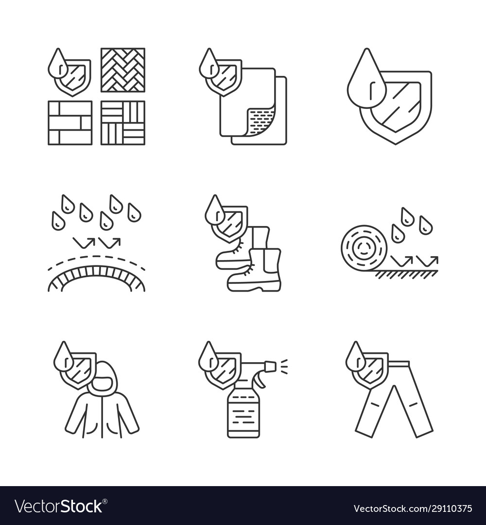 Waterproofing linear icons set Royalty Free Vector Image