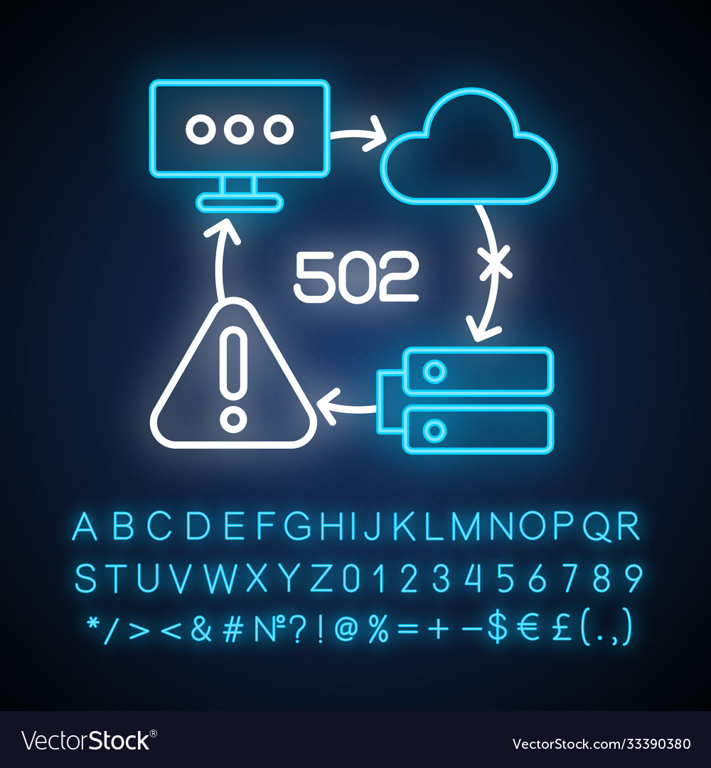 502 code. Знак плохое освещение. Неоновый знак ошибки