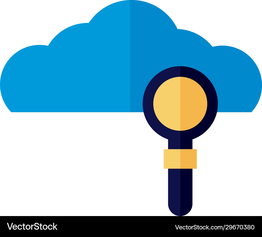 Cloud computing with magnifying glass flat style Vector Image
