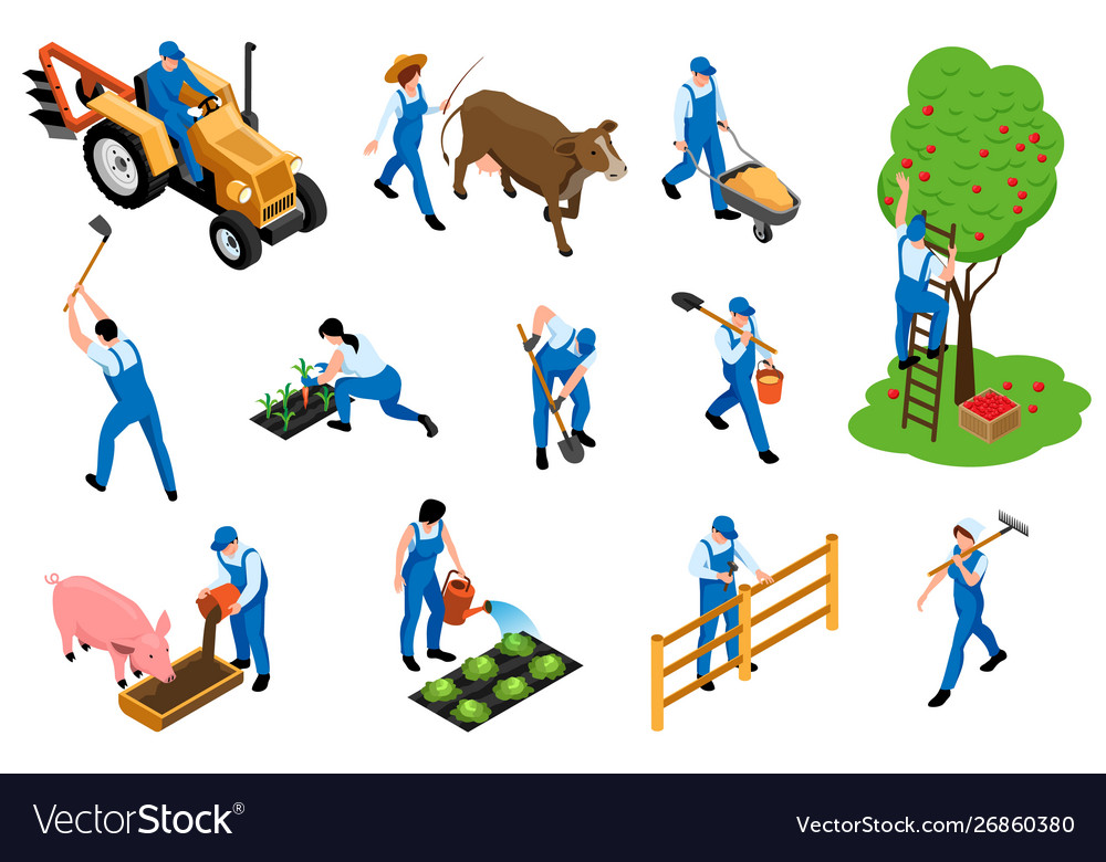 Farmer Isometric Icons Set Royalty Free Vector Image