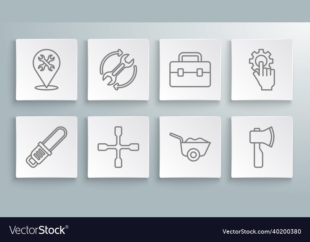 Set line chainsaw wrench and arrows as workflow Vector Image