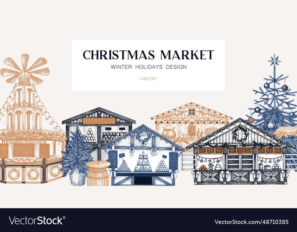 Christmas market background hand drawn eur Vector Image