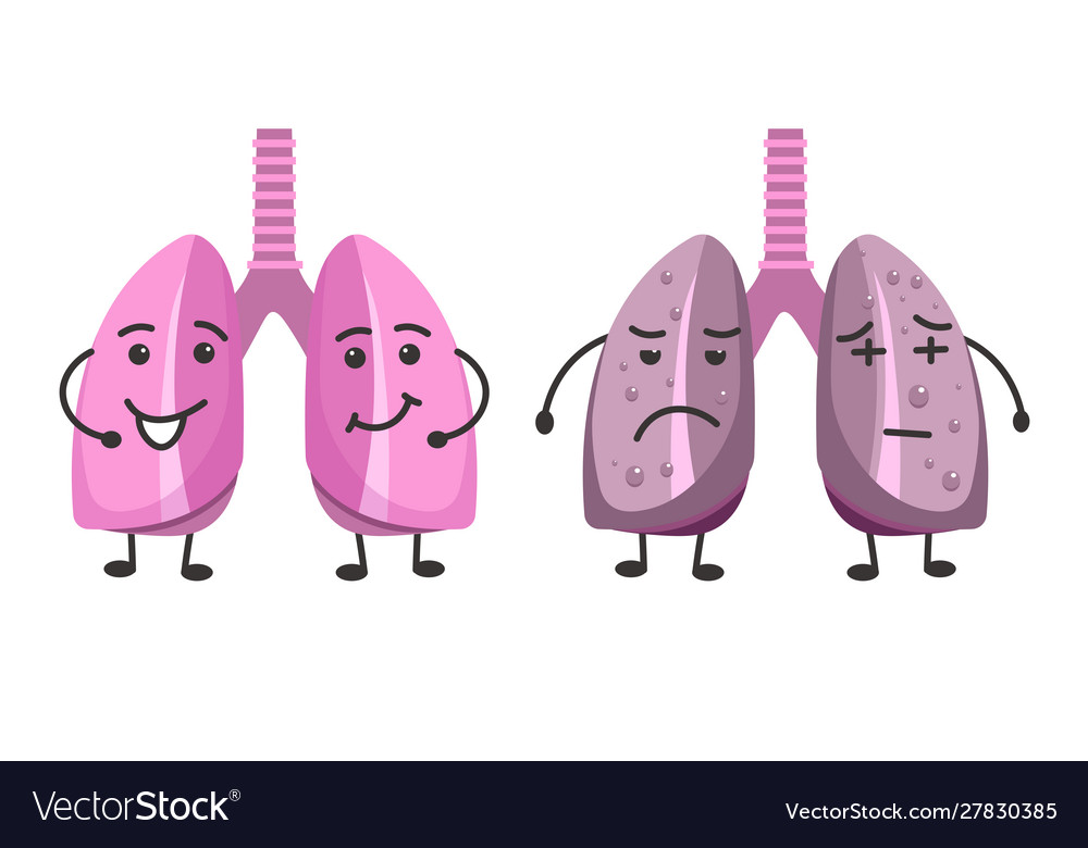 Healthy and ill lungs isolated icons organs Vector Image