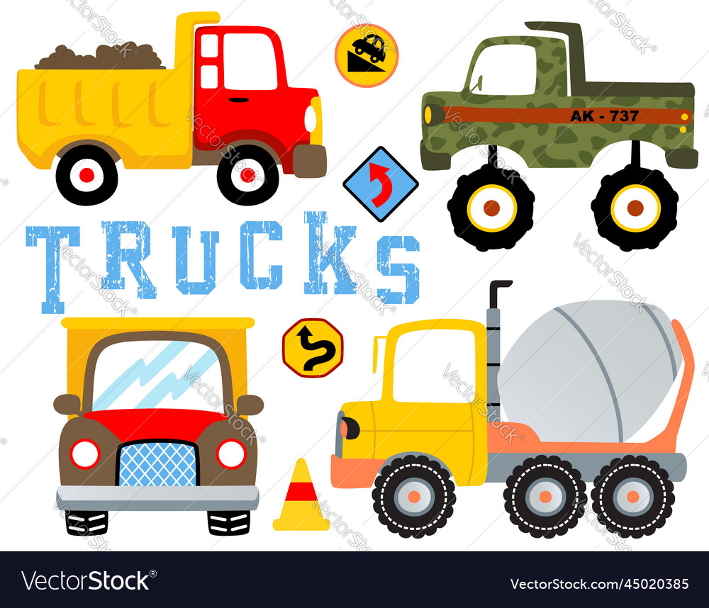 Set of trucks cartoon Royalty Free Vector Image