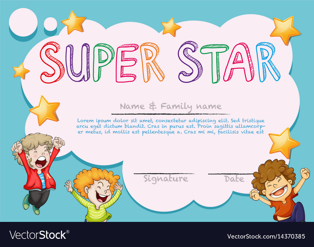 Super star award template with kids in background Vector Image